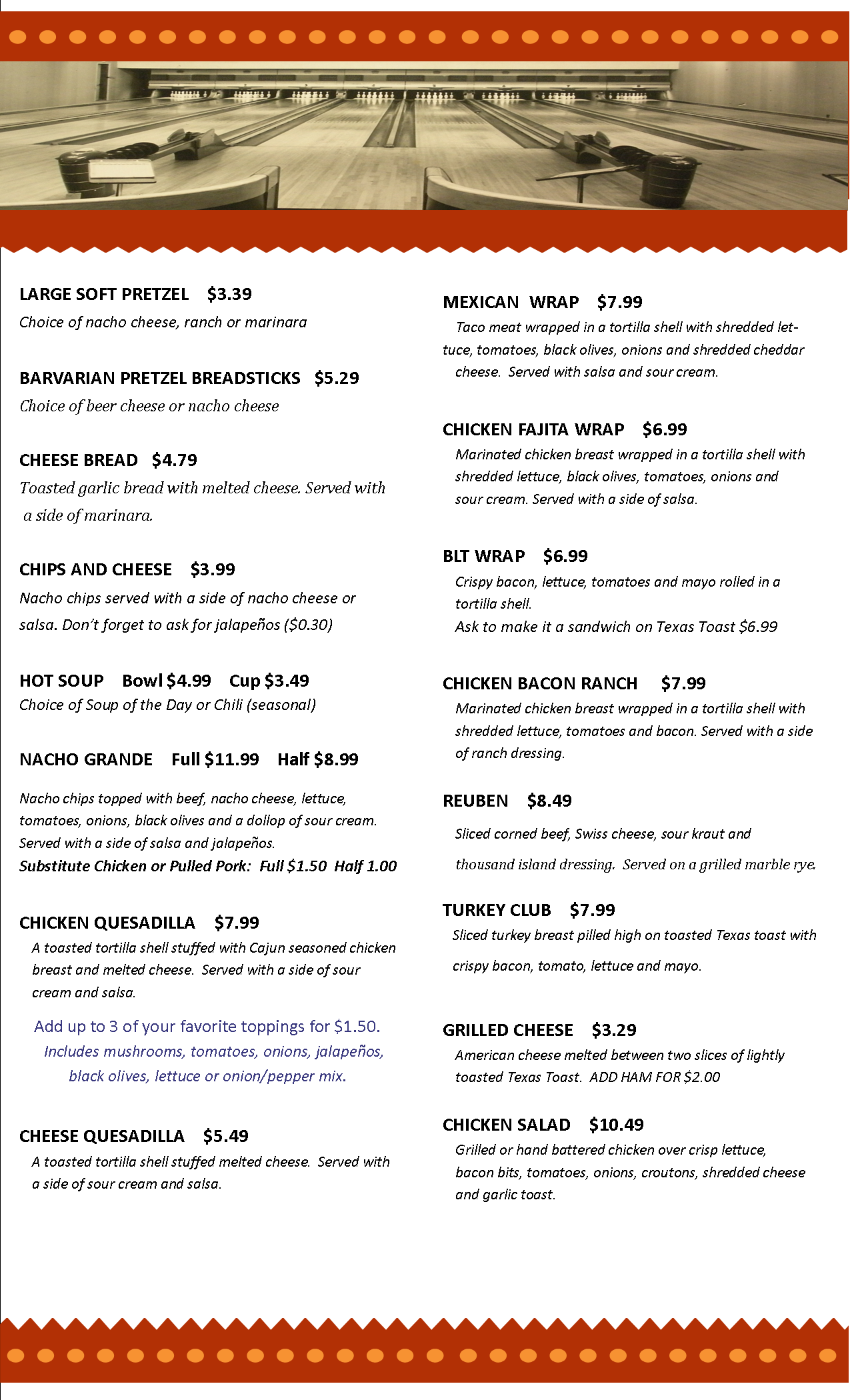 King Pin Lanes > FOOD MENU > CONSTRUCTION MENU